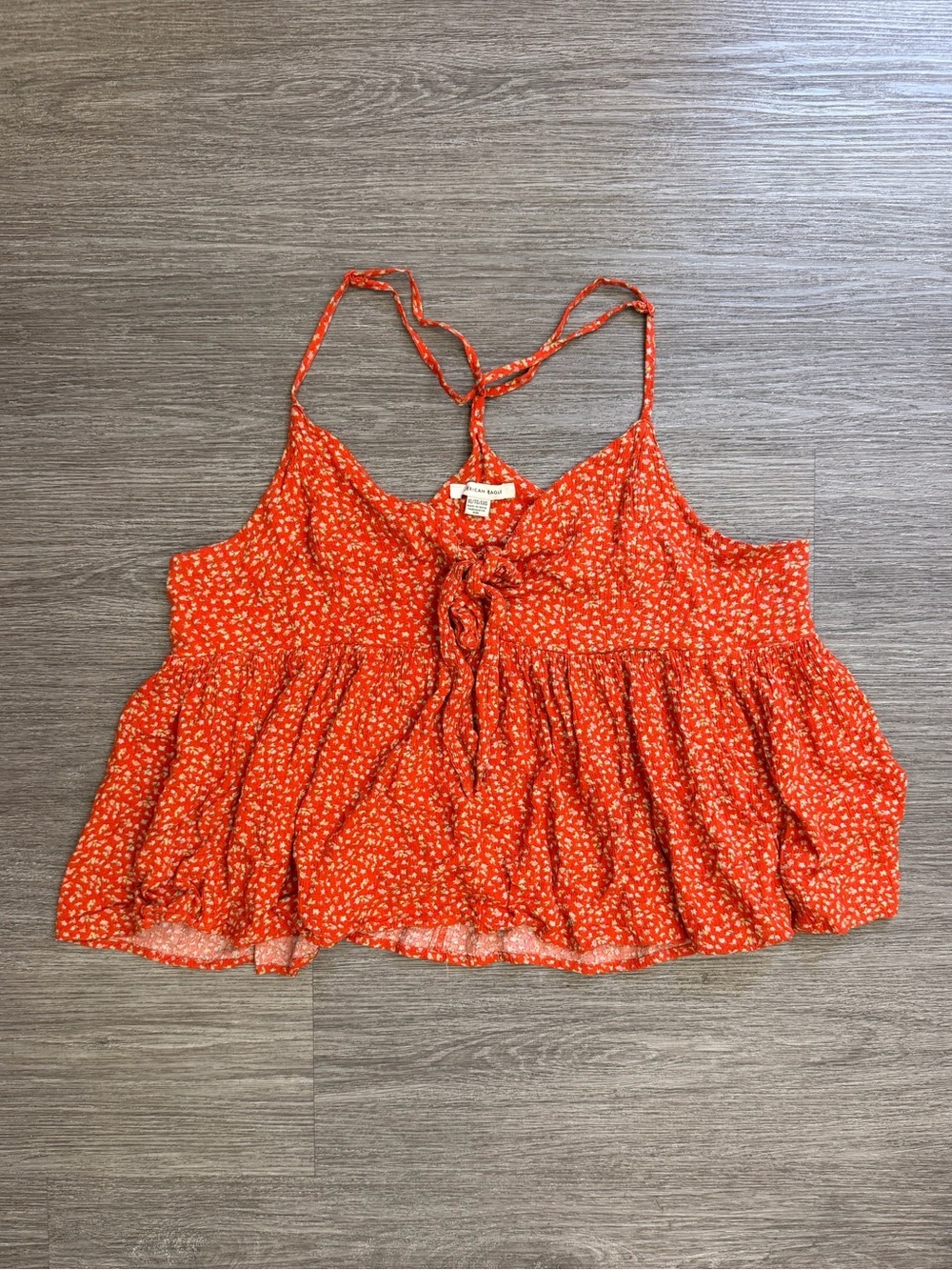 American Eagle Floral Tie-Front Orange Women's Spaghetti Strap Tank Top Size XL